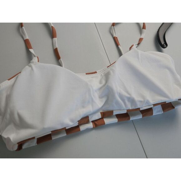 ENVYA Vacation Stripes 2 piece Bikini nude/combo 1X - Picture 4 of 6